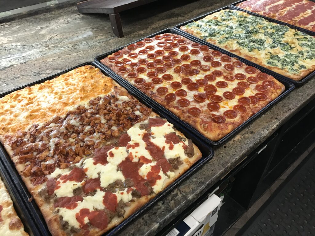 Over 30 different gourmet style pizza including Detroit style pepperoni cups and buffalo chicken